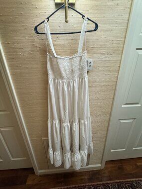 Zara White Maxi Sundress with Smocked Bodice